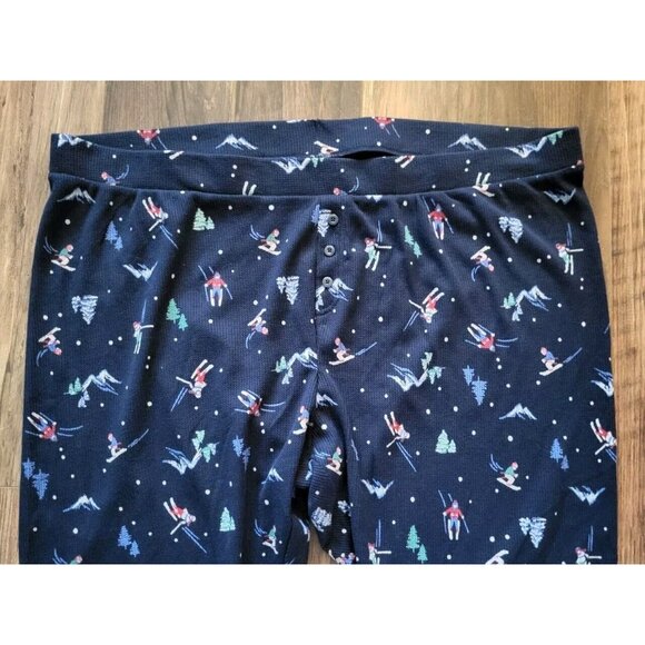 New Navy Blue Skiing Print 2 Pc Waffle Knit Pajamas Simple Pleasures 3X - Picture 4 of 7